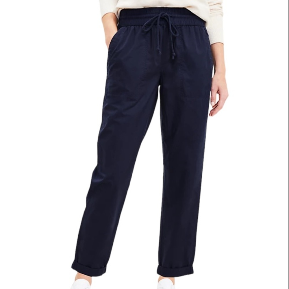 NY&Co navy blue linen blend drawstring waist casual pants size XS petite